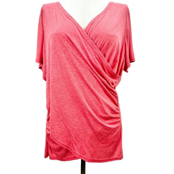 Simple Suzanne Betro Women's Top 3X Heather Red Crossover Tunic Short Sleeve NWT - Picture 1 of 9